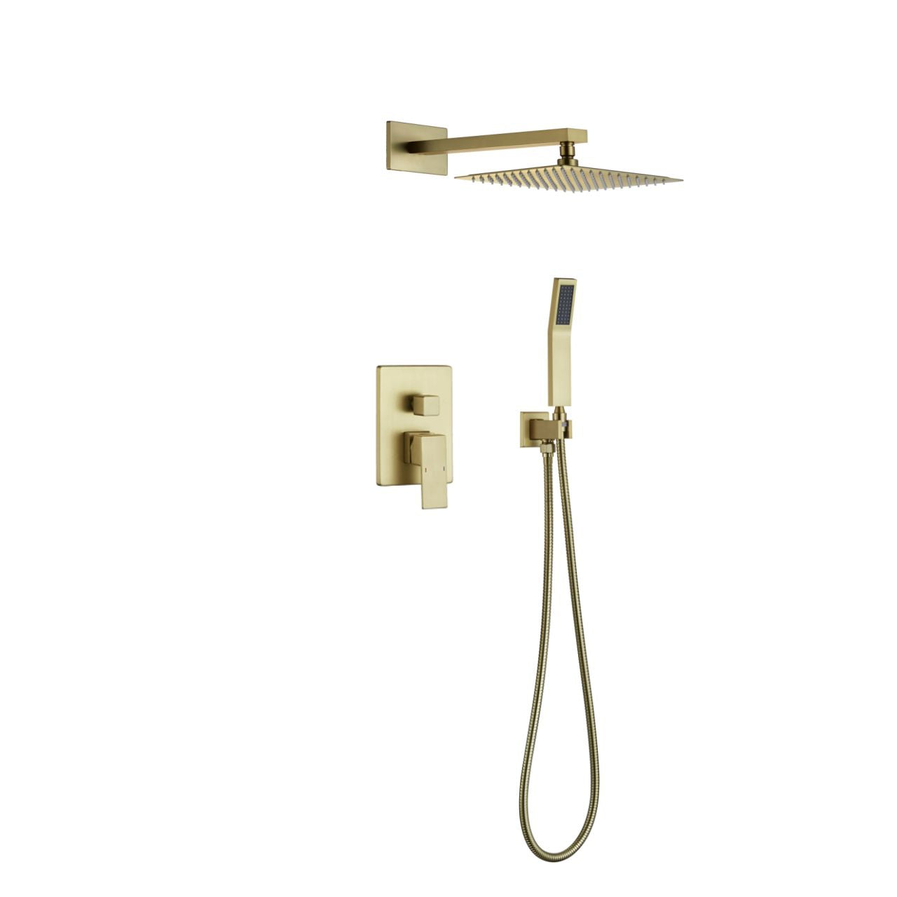 Aqua Piazza Brushed Gold Brass Shower Set w/ 8" Square Rain Shower and Handheld