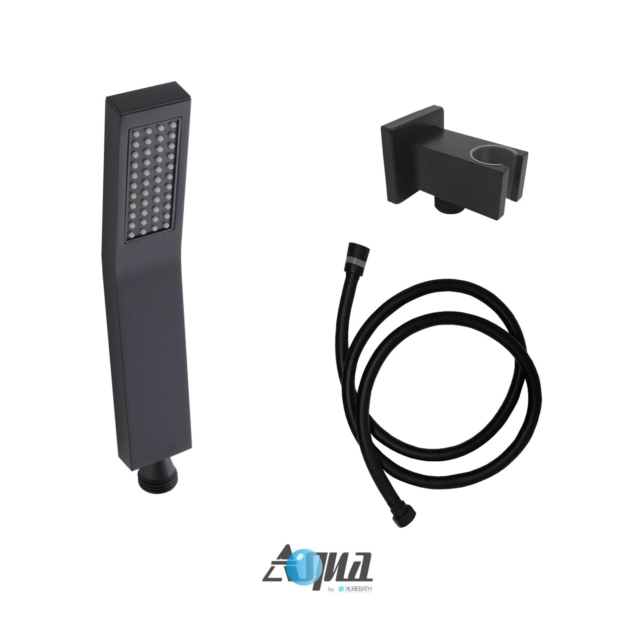 Aqua Piazza Black Brass Shower Set w/ 8" Square Rain Shower, 4 Body Jets and Handheld