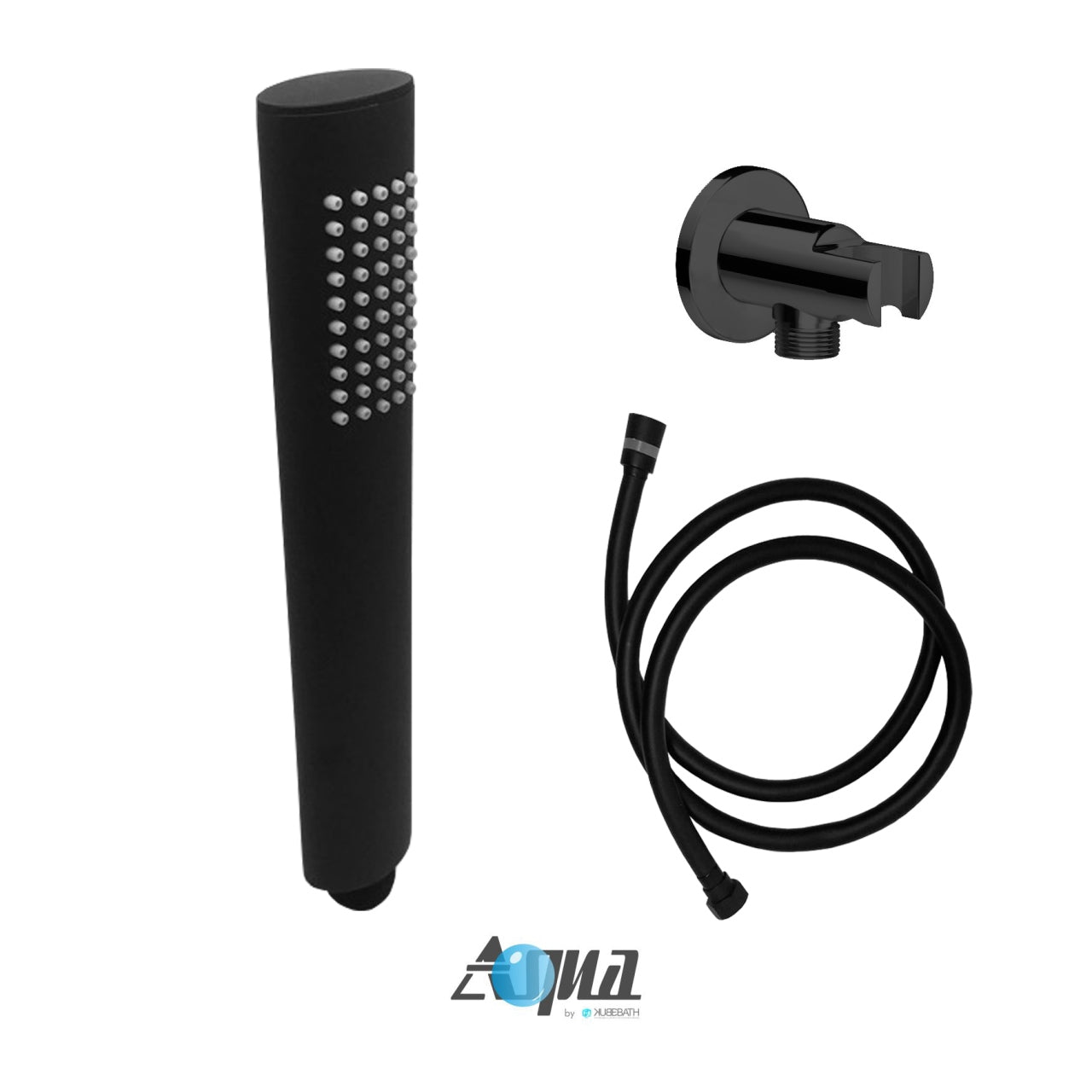 Aqua RONDO Black Brass Shower Set w/ 8" Round Rain Shower, 4 Body Jets and Tubfiller