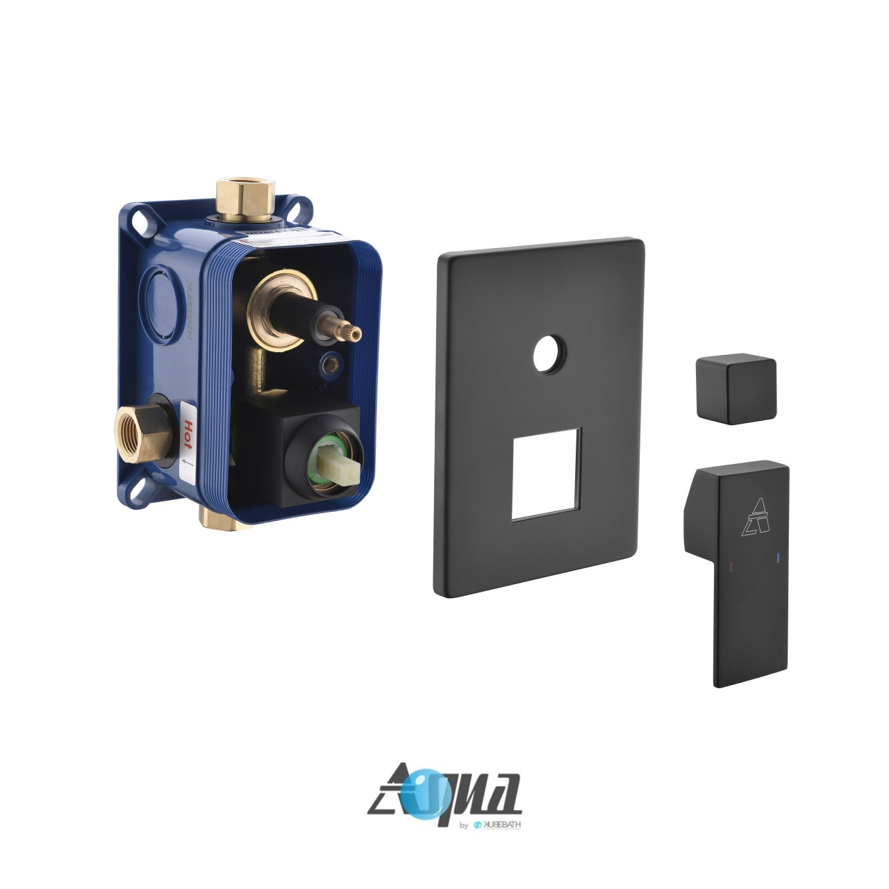 Aqua Piazza Black Brass Shower Set w/ 8" Square Rain Shower, 4 Body Jets and Handheld