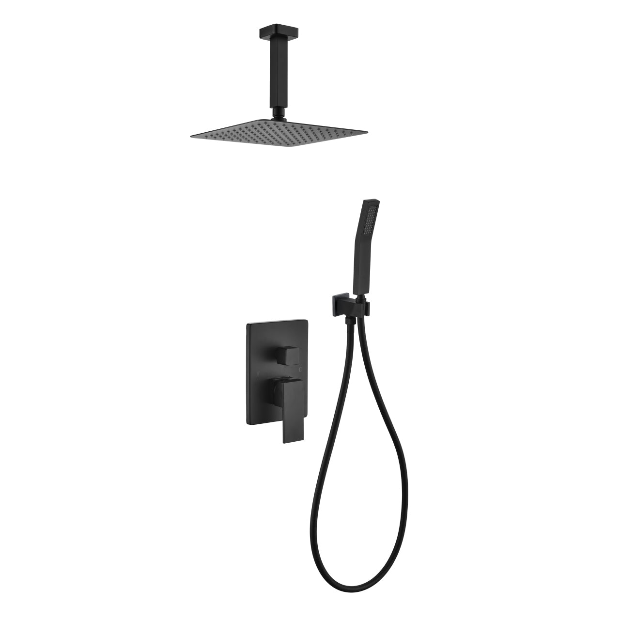 Aqua Piazza Black Shower Set w/ 8" Ceiling Mount Square Rain Shower and Handheld