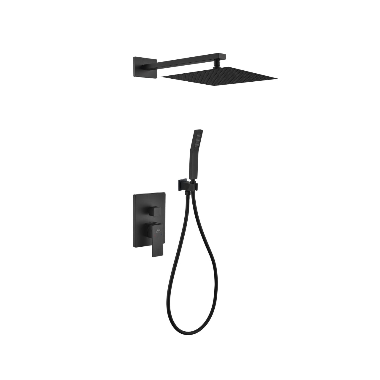 Aqua Piazza Black Shower Set w/ 12" Square Rain Shower and Handheld