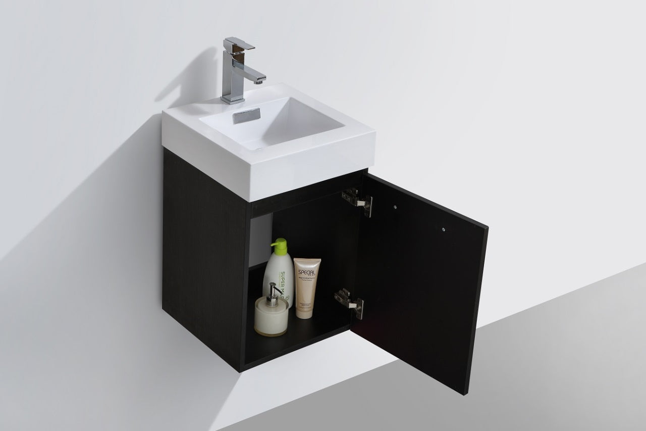 Bliss 16" Black Wall Mount Modern Bathroom Vanity
