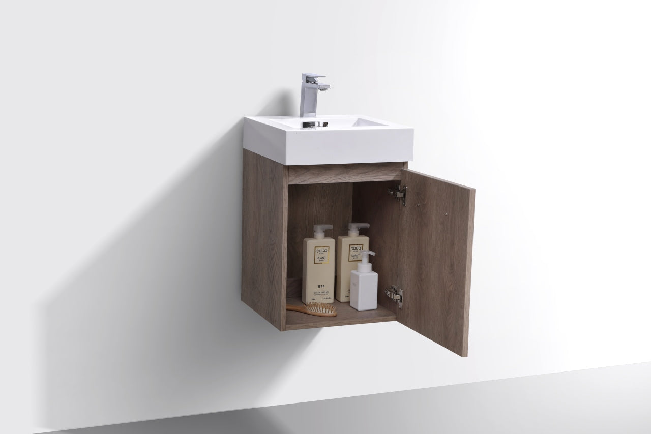 Bliss 16" Butternut Wall Mount Modern Bathroom Vanity