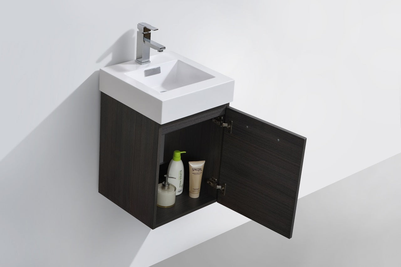 Bliss 16" Gray Oak Wall Mount Modern Bathroom Vanity