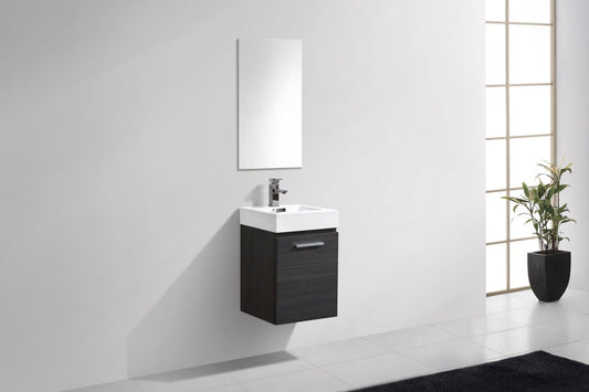 Bliss 16" High Gloss Gray Oak Wall Mount Modern Bathroom Vanity