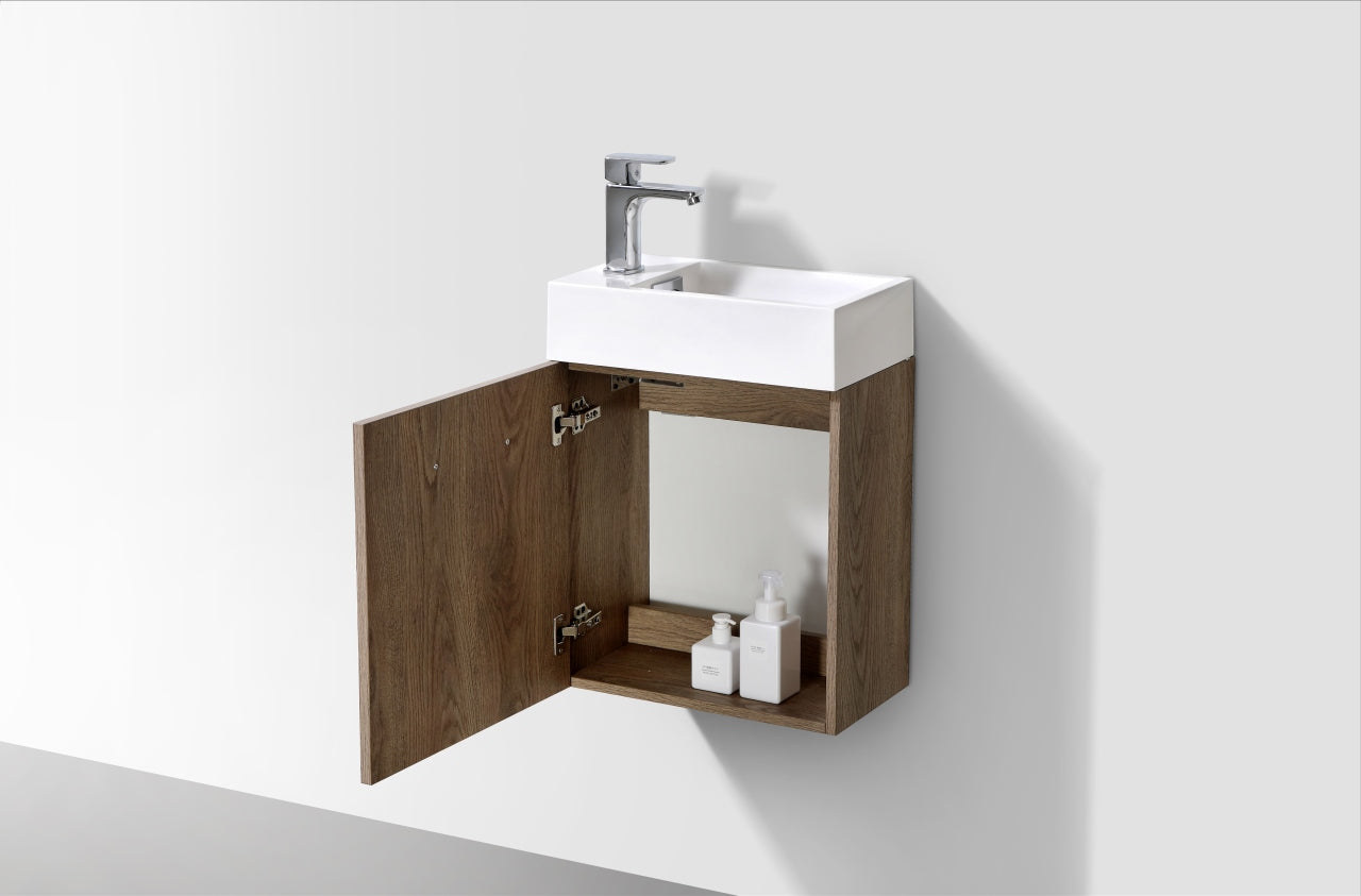 Bliss 18" Butternut Wood Wall Mount Modern Bathroom Vanity
