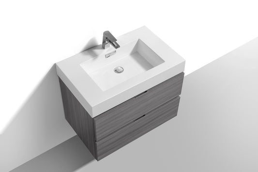 Bliss 24" Vulcan Ash Grey Wood Wall Mount Modern Bathroom Vanity