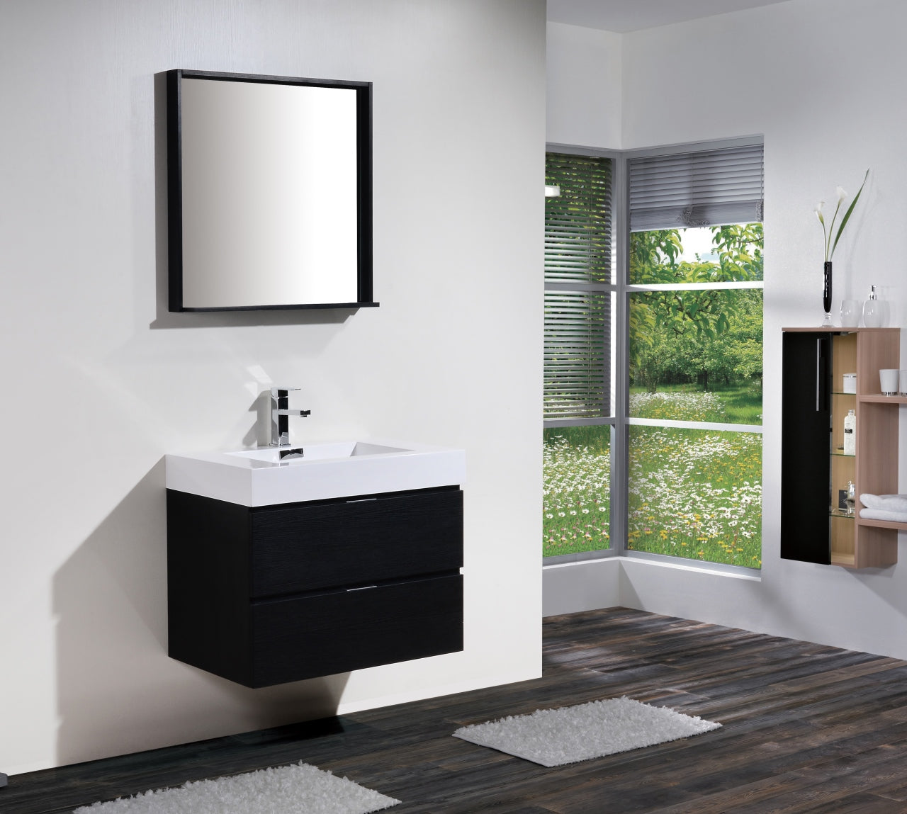 Bliss 30" Black Wall Mount Modern Bathroom Vanity