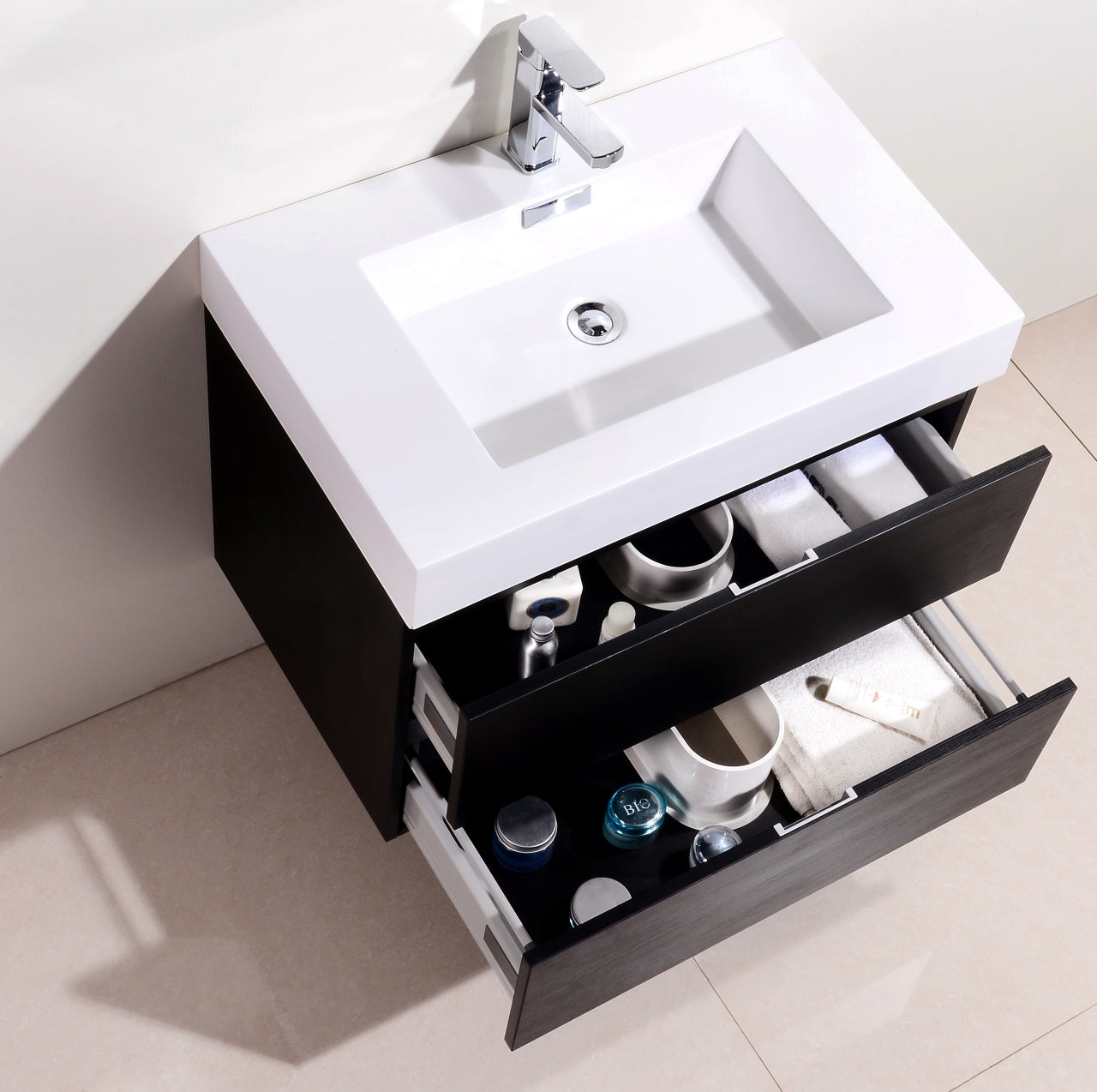 Bliss 30" Black Wall Mount Modern Bathroom Vanity