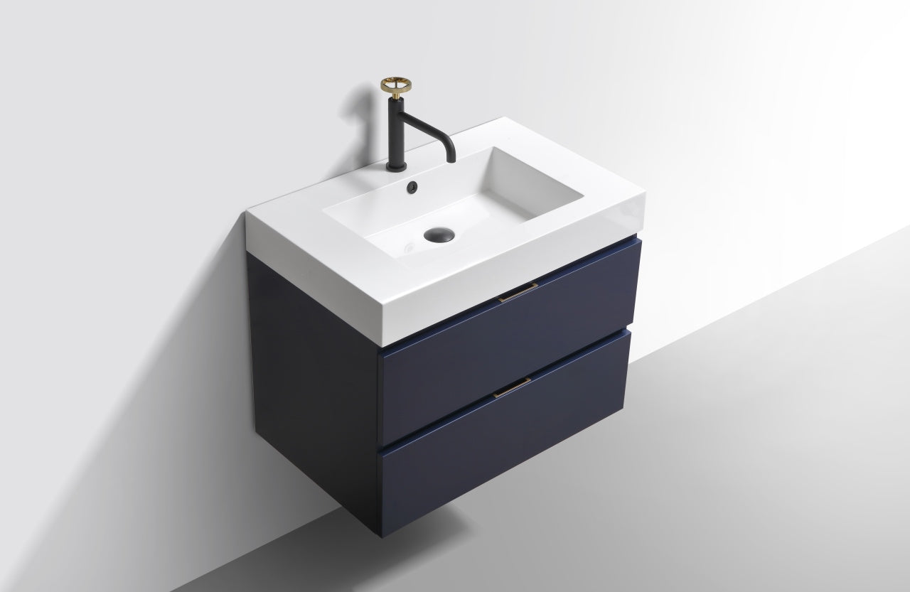 Bliss 30" Navy Blue Wall Mount Modern Bathroom Vanity