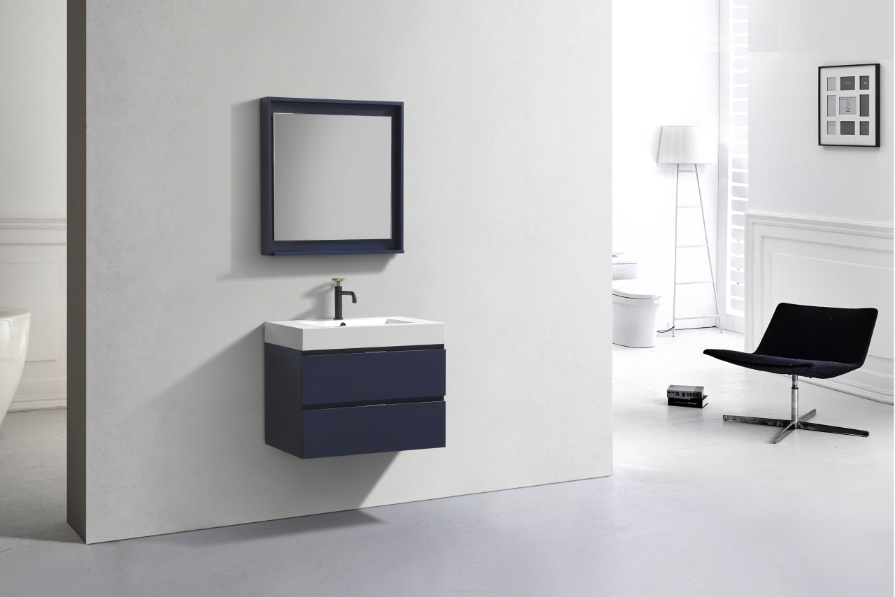 Bliss 30" Navy Blue Wall Mount Modern Bathroom Vanity