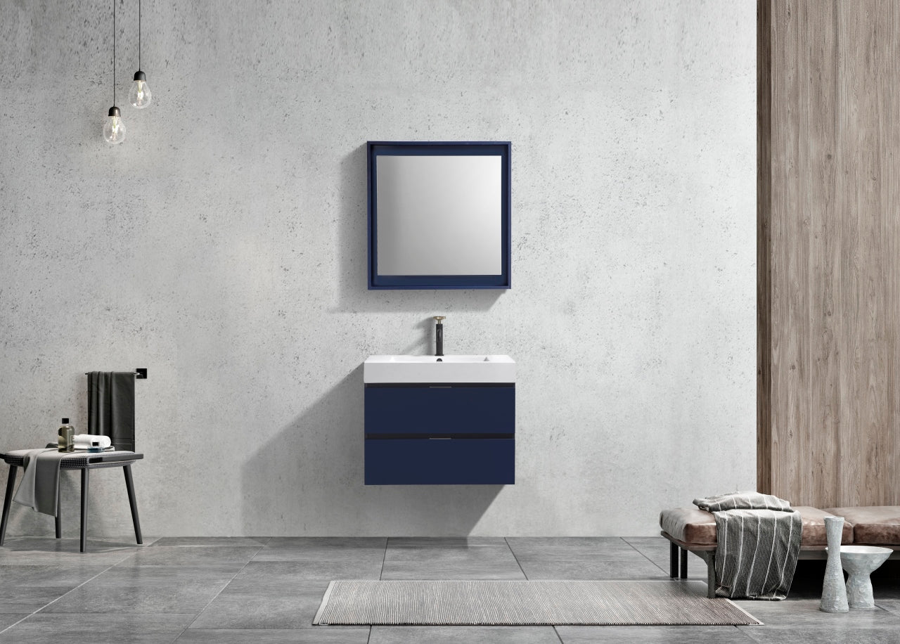 Bliss 30" Navy Blue Wall Mount Modern Bathroom Vanity