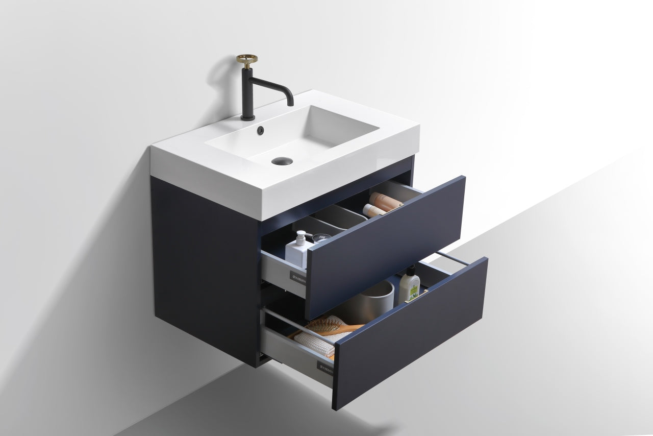 Bliss 30" Navy Blue Wall Mount Modern Bathroom Vanity
