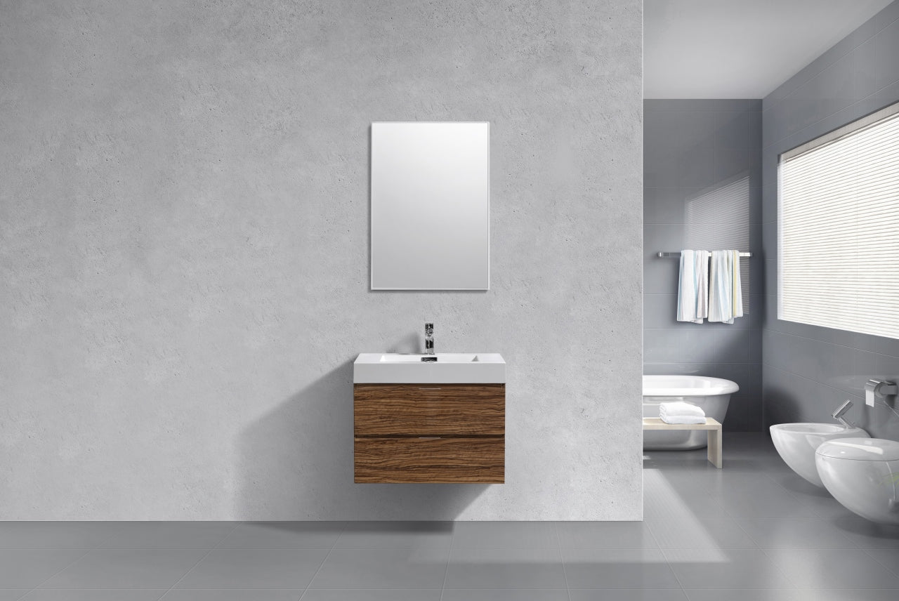 Bliss 30" High Glossy Chestnut Wood Mount Modern Bathroom Vanity