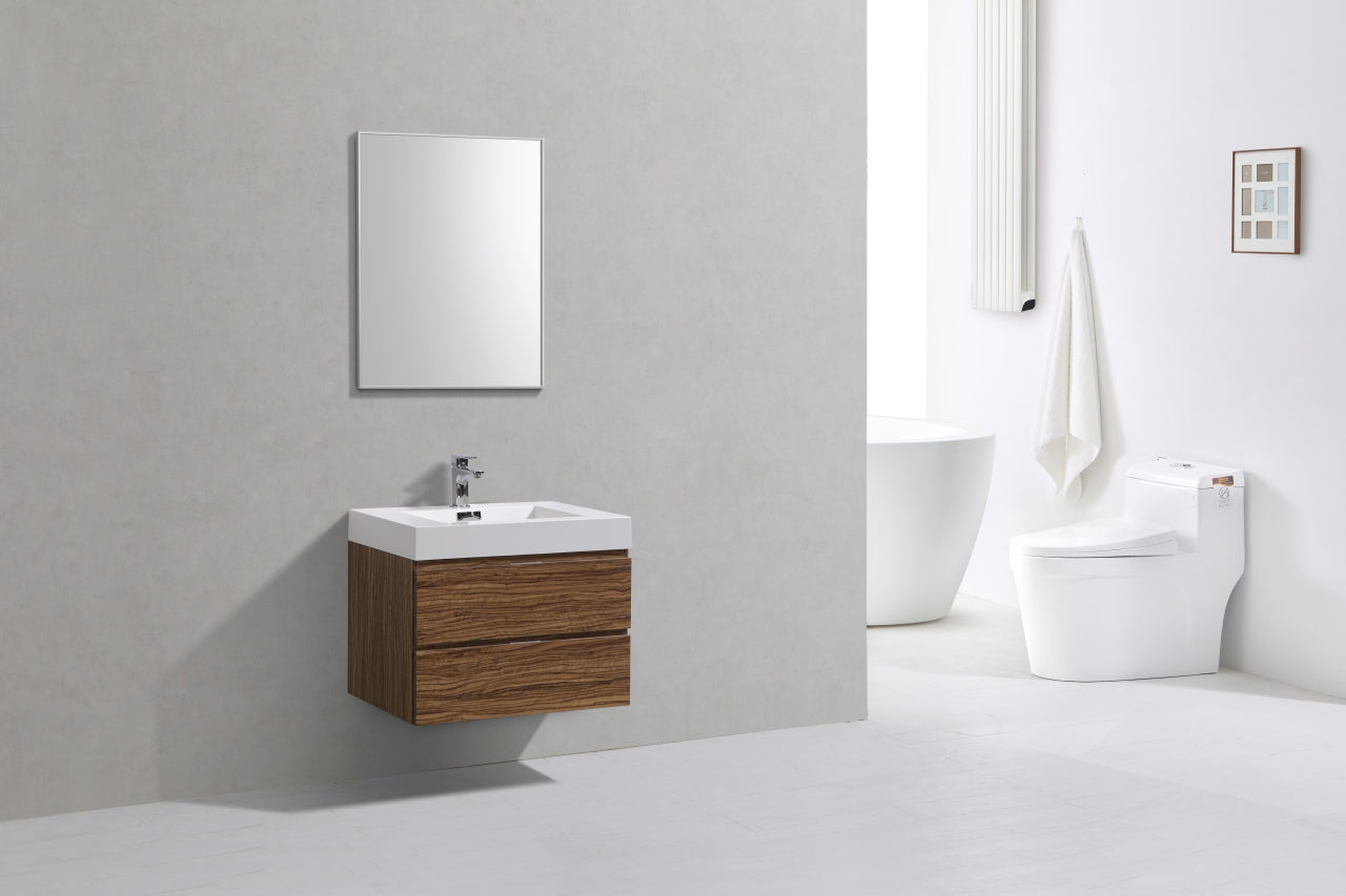 Bliss 30" High Glossy Chestnut Wood Mount Modern Bathroom Vanity