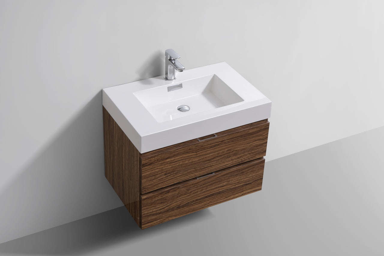 Bliss 30" High Glossy Chestnut Wood Mount Modern Bathroom Vanity