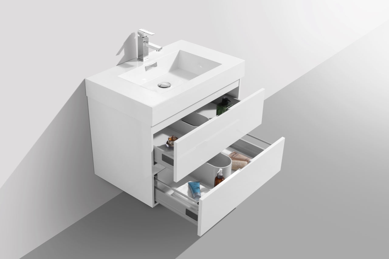 Bliss 30" High Gloss White Wall Mount Modern Bathroom Vanity