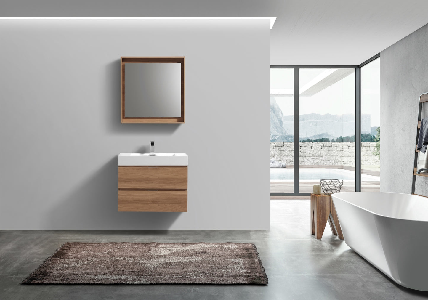 Bliss 30" Honey Oak Wood Wall Mount Modern Bathroom Vanity