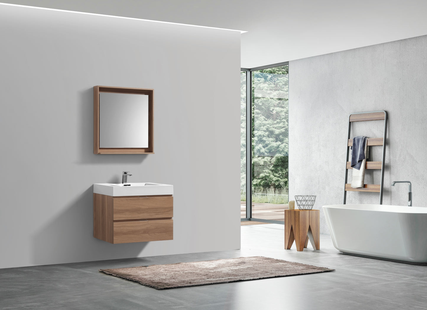 Bliss 30" Honey Oak Wood Wall Mount Modern Bathroom Vanity