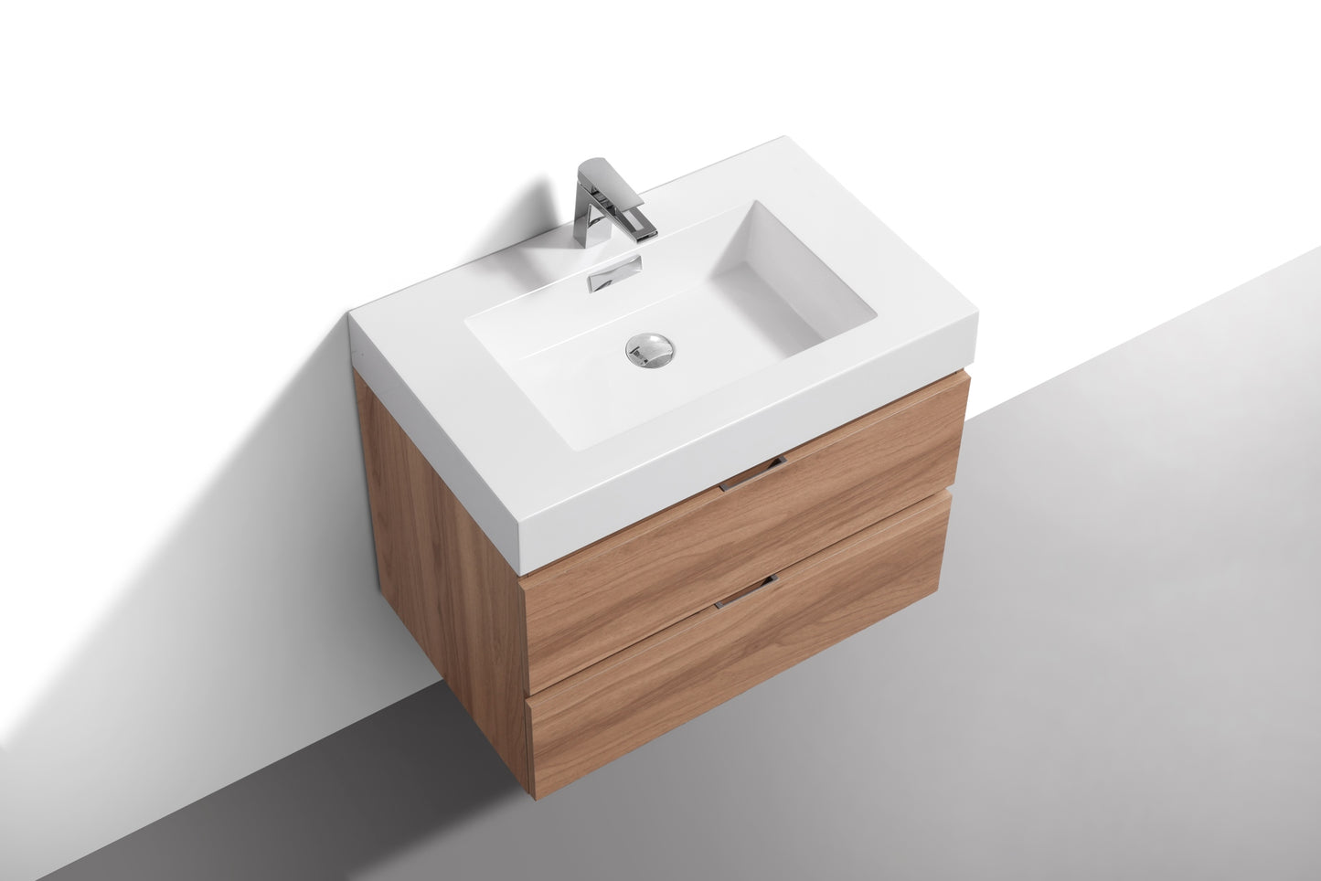 Bliss 30" Honey Oak Wood Wall Mount Modern Bathroom Vanity