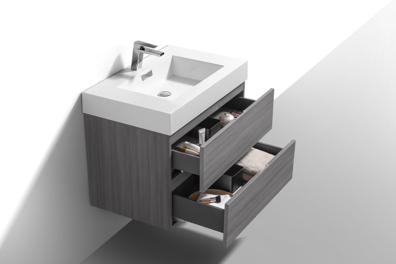 Bliss 30" Vulcan Ash Grey Wall Mount Modern Bathroom Vanity