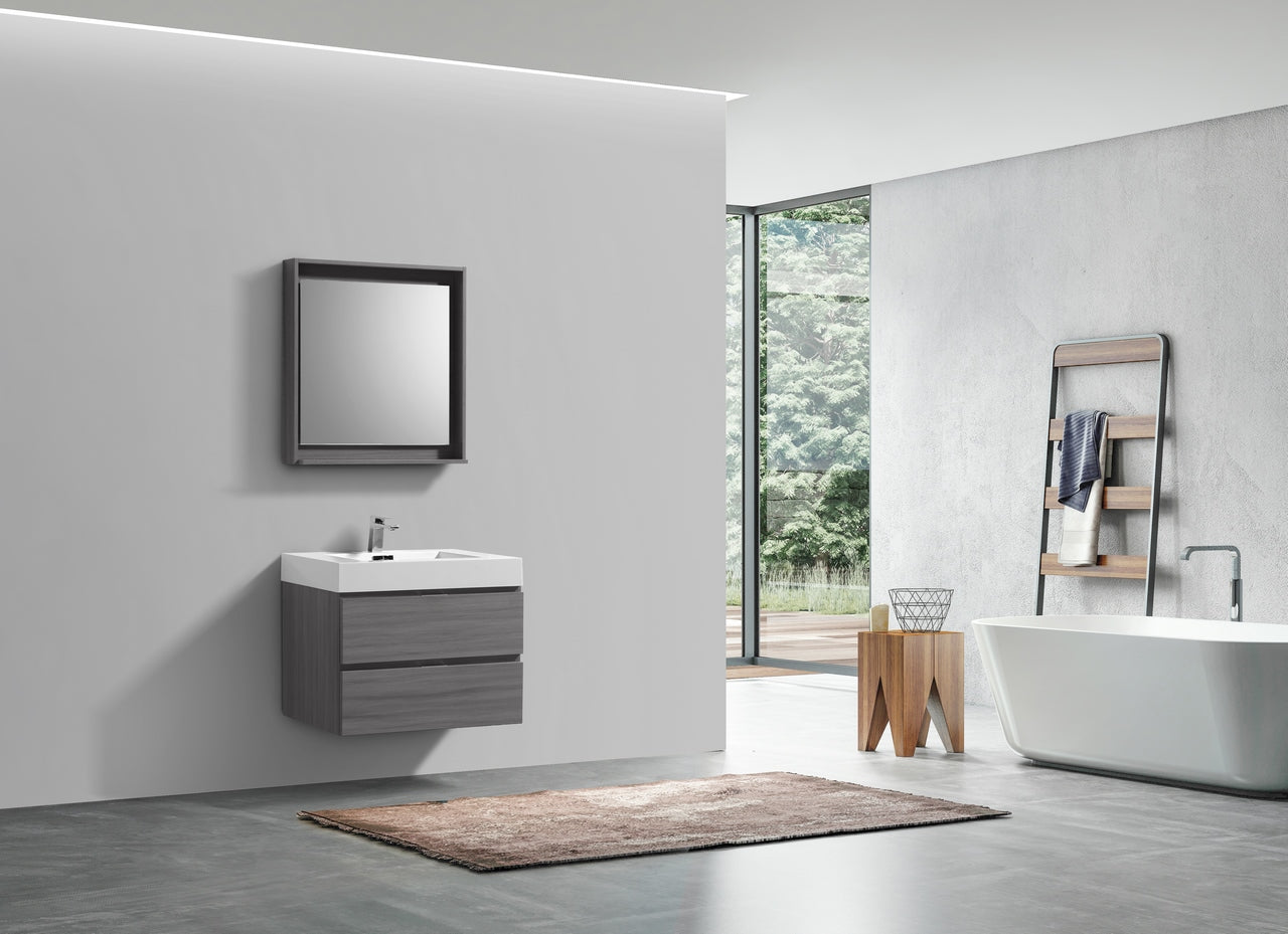 Bliss 30" Vulcan Ash Grey Wall Mount Modern Bathroom Vanity