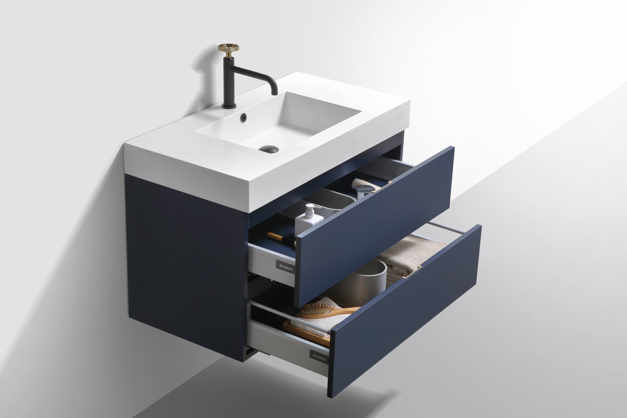 Bliss 36" Navy Blue Wall Mount Modern Bathroom Vanity