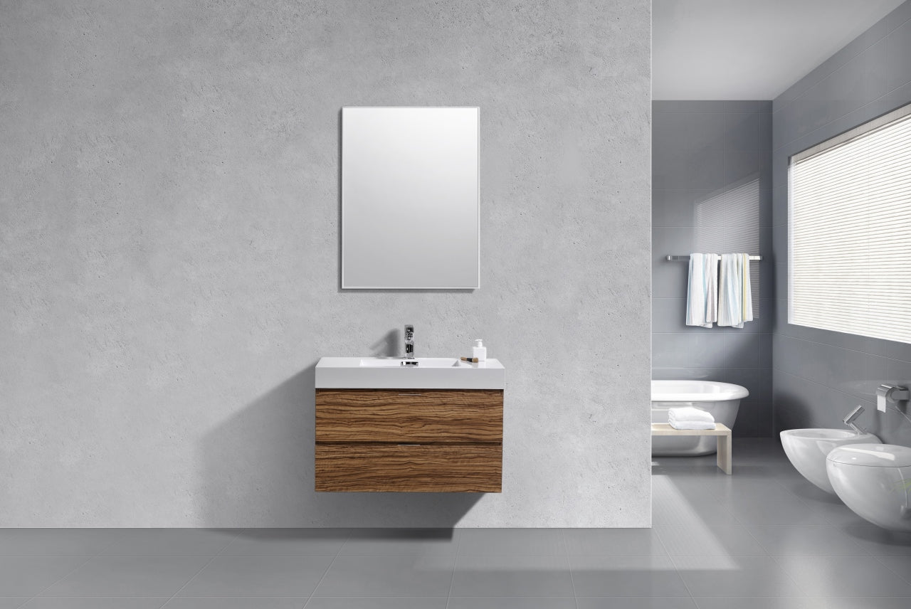 Bliss 36" High Gloss Chestnut Wall Mount Modern Bathroom Vanity