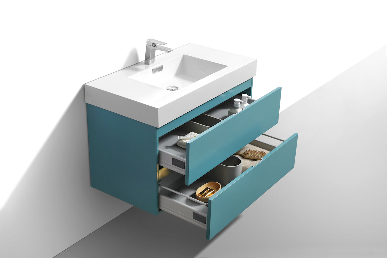 Bliss 36" Teal Green Wall Mount Modern Bathroom Vanity
