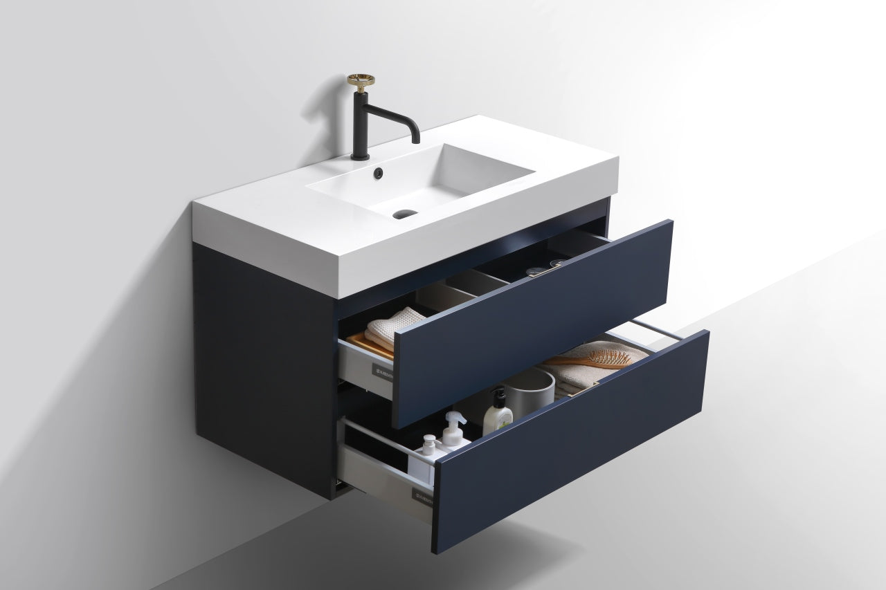 Bliss 40" Navy Blue Wood Wall Mount Modern Bathroom Vanity