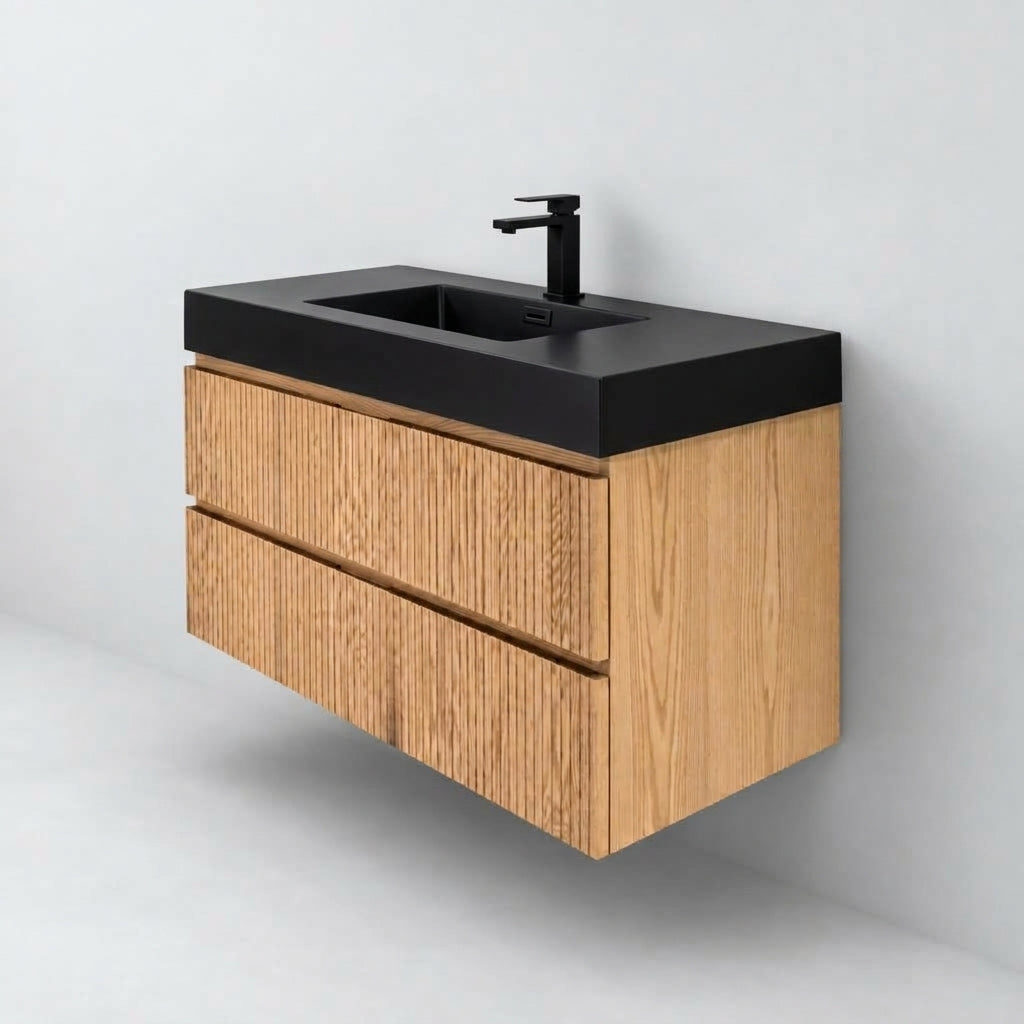 Bliss 40" Fluted Oakwood Single Sink Wall Mount Vanity - ETA Mid of Oct