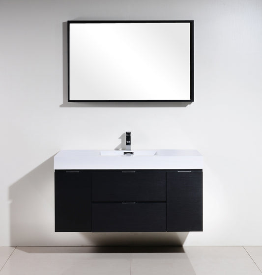 Bliss 48" Black Wall Mount Single Sink Modern Bathroom Vanity