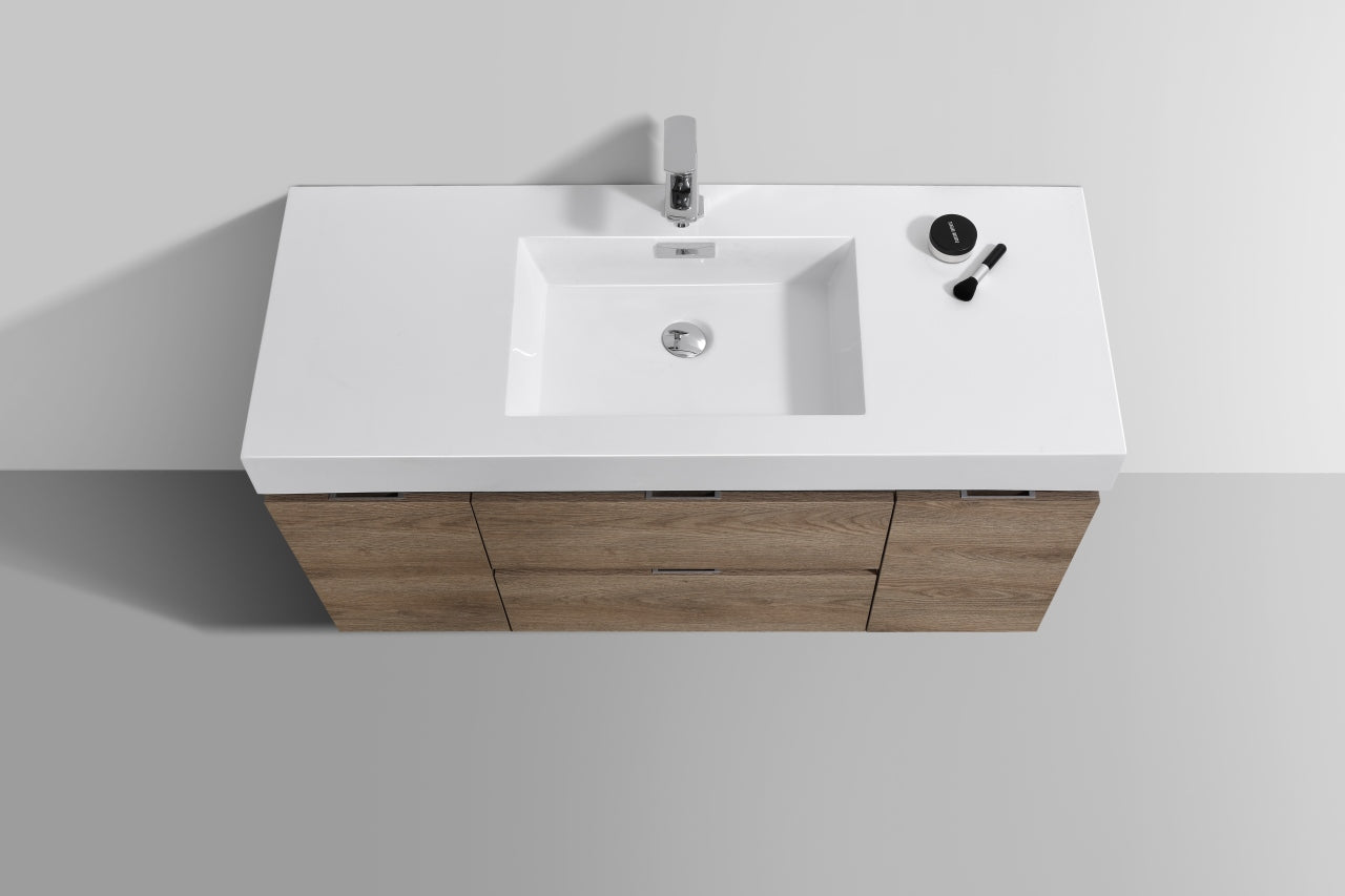 Bliss 48" Butternut Wood Wall Mount Single Sink Modern Bathroom Vanity
