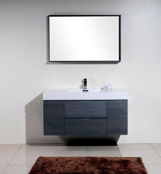 Bliss 48" Gray Oak Wall Mount Single Sink Modern Bathroom Vanity