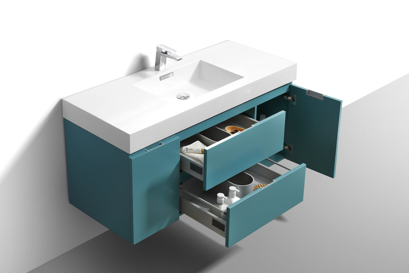 Bliss 48" Teal Green Wall Mount Modern Bathroom Vanity
