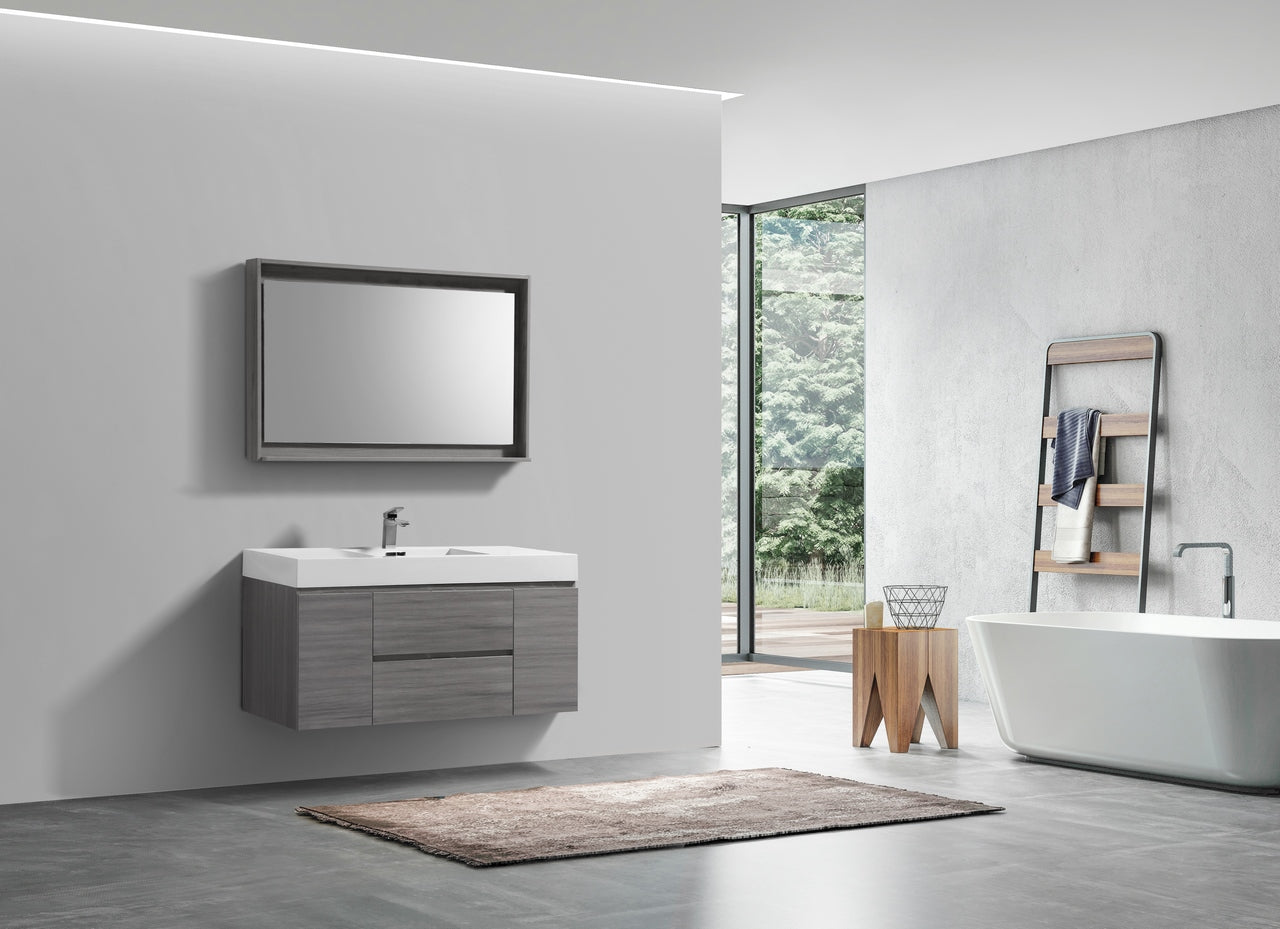 Bliss 48" Vulcan Ash Grey Wall Mount Single Sink Modern Bathroom Vanity