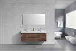 Bliss 60" Danish Teak Mount Double Sink Modern Bathroom Vanity