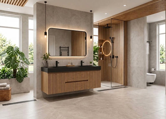 Bliss 60" Fluted Oakwood Double Sink Wall Mount Vanity - ETA Mid of Oct