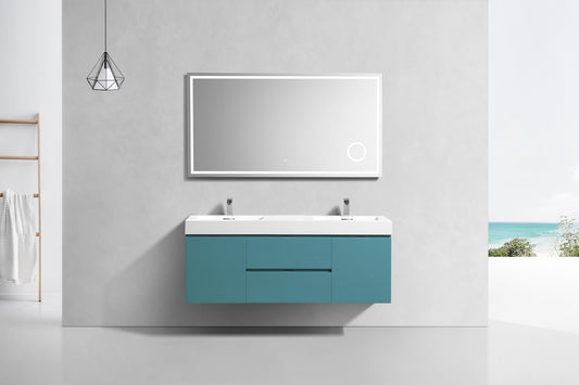 Bliss 60" Teal Green Wall Mount Double Sink Modern Bathroom Vanity