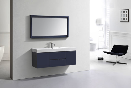 Bliss 60" Navy Blue Wall Mount Single Sink Modern Bathroom Vanity