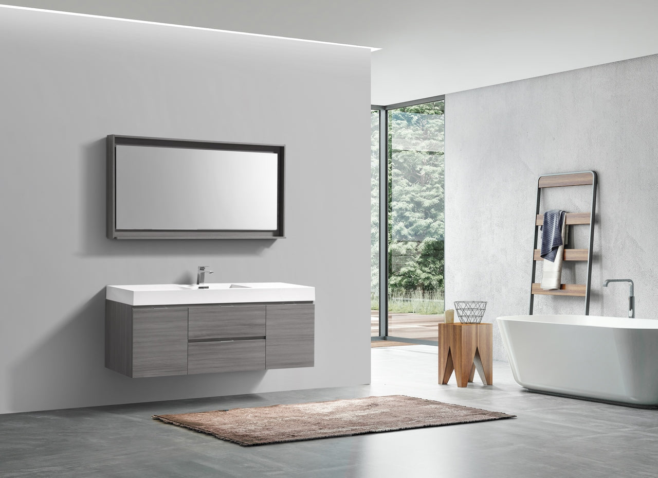 Bliss 60" Vulcan Ash Grey Wall Mount Single Sink Modern Bathroom Vanity