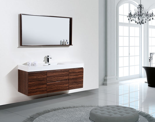 Bliss 60" Walnut Wall Mount Single Sink Modern Bathroom Vanity