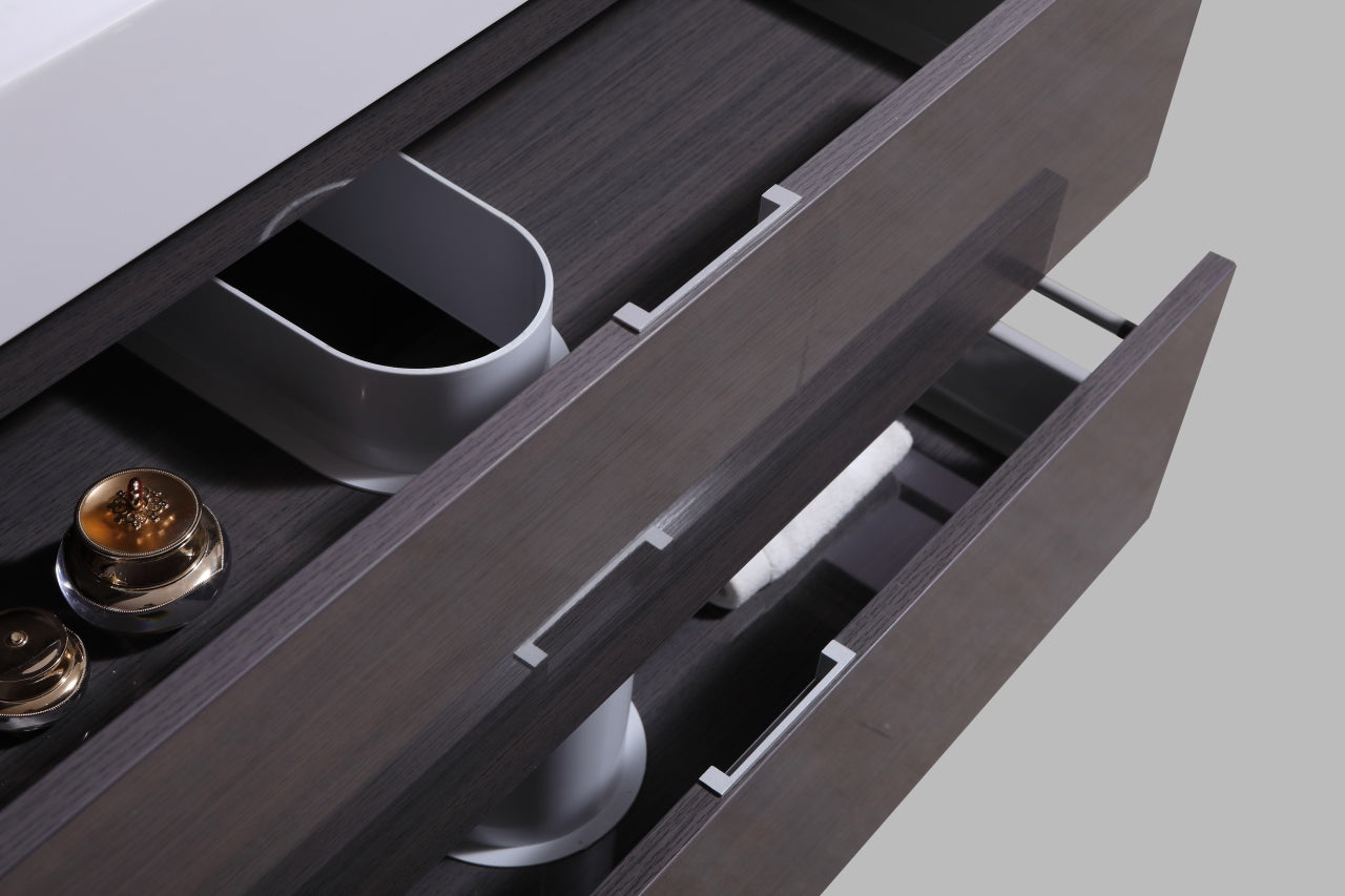 Bliss 60" High Gloss Gray Oak Wall Mount Single Sink Modern Bathroom Vanity Included Matching Mirror Or Side Cabinet