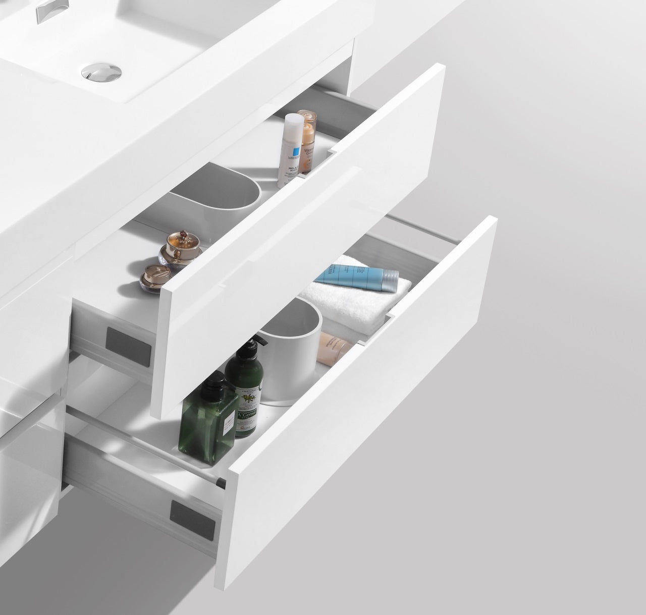 Bliss 72" High Gloss White Wall Mount Double Sink Modern Bathroom Vanity