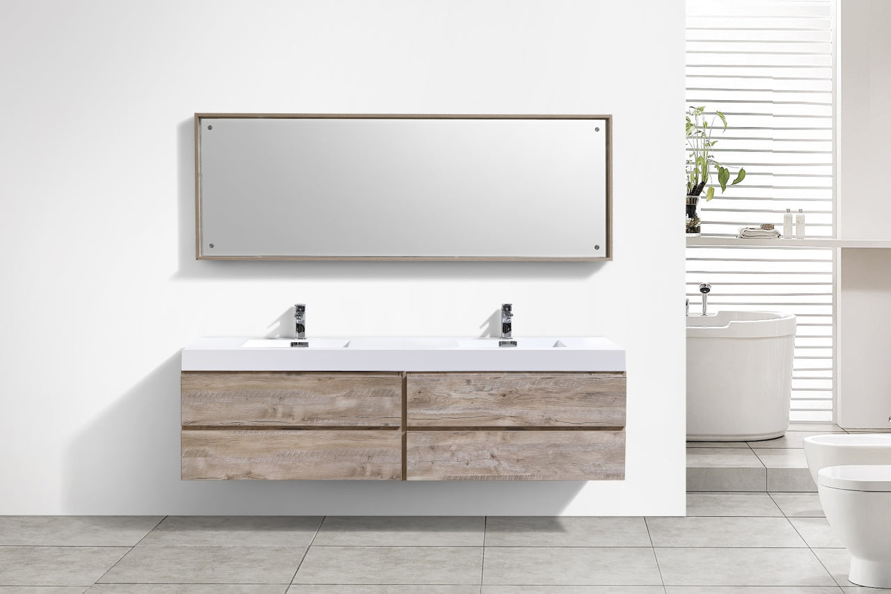 Bliss 80" Nature Wood Wall Mount Double Sink Modern Bathroom Vanity