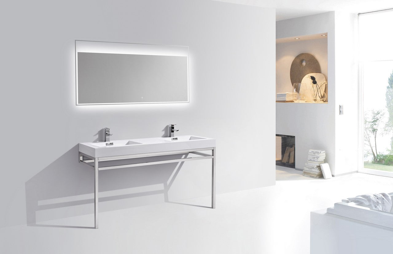 Haus 60" Double Sink Stainless Steel Console w/ White Acrylic Sink Chrome