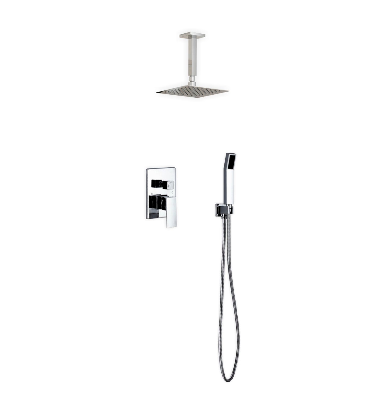 Aqua Piazza Shower Set w/ 8" Ceiling Mount Square Rain Shower and Handheld