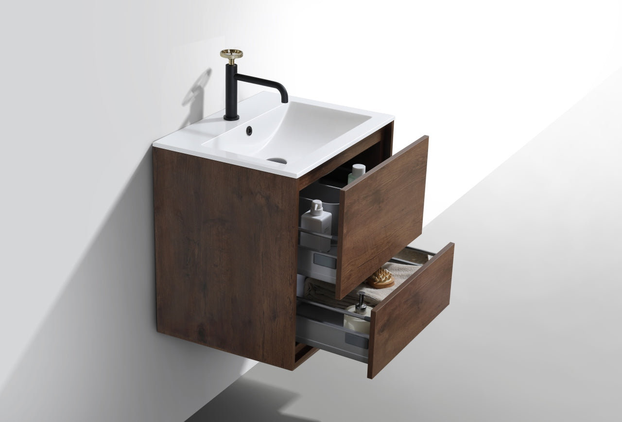 DeLusso 24" Rosewood Wall Mount Modern Bathroom Vanity
