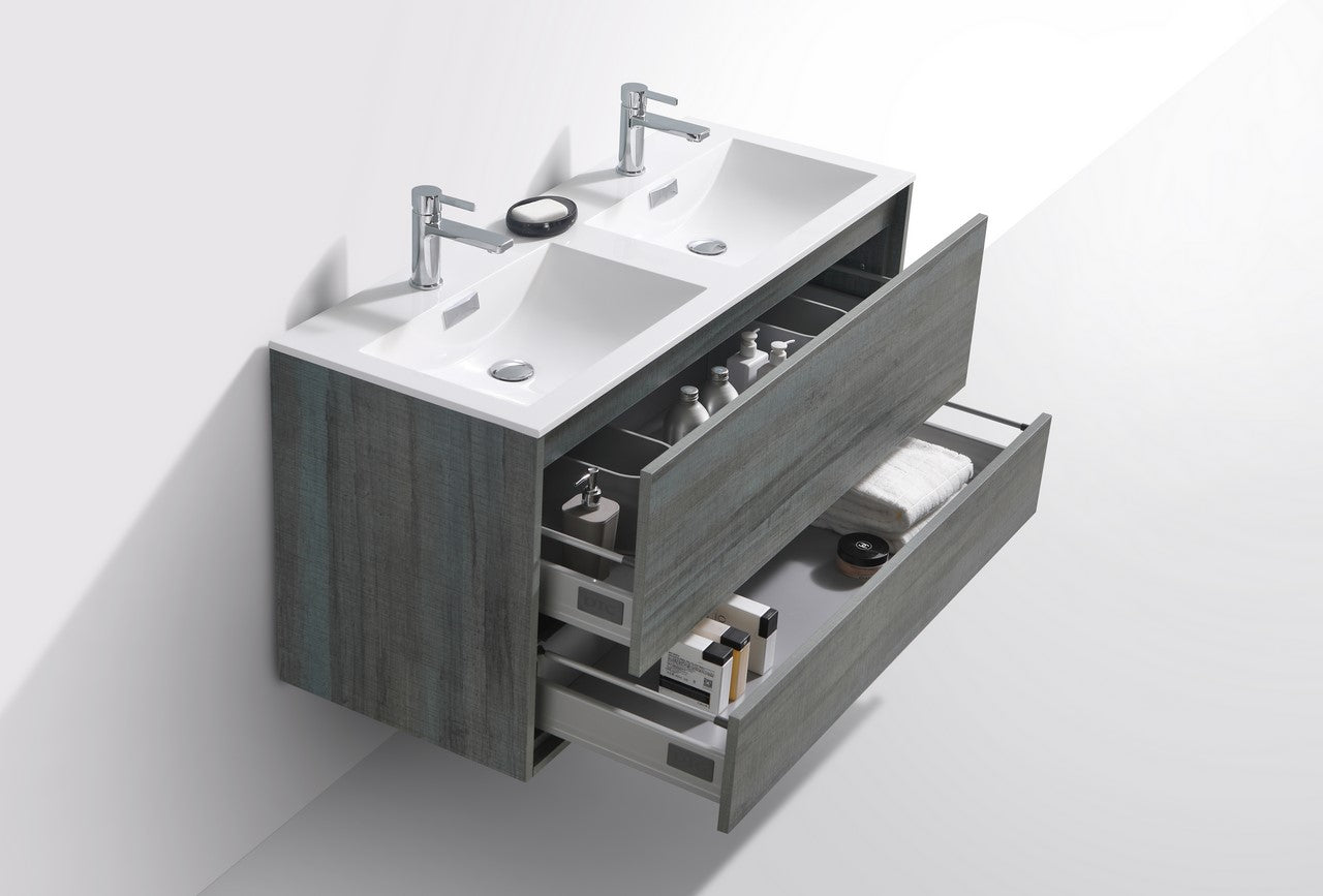 DeLusso 48" Double Sink Ocean Gray Wall Mount Modern Bathroom Vanity